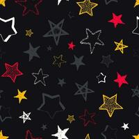 desatado fundo do rabisco estrelas. multicolorido mão desenhado estrelas em Preto fundo. vetor ilustração