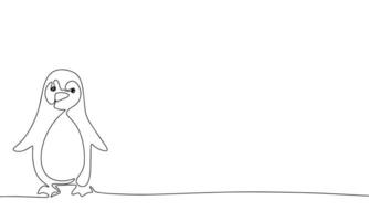 silhueta do pinguim. 1 linha contínuo conceito bandeira com pássaro animal. contorno, linha arte, vetor ilustração.