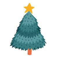 fofa Natal árvore com tronco e estrela. mão desenhado vetor clipart isolado. pode estar usava para cartazes, cumprimento cartão, impressão em tecido, bandeira, adesivos. conceito do Natal, inverno, feriado.