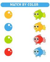 Combine peixe e gotas de cor. educacional jogo. fichas de trabalho para crianças vetor