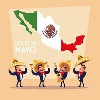 feriado cinco de mayo com homens de terno mariachi vetor