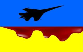 russo militares avião e sangue sobre ucraniano bandeira vetor