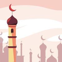 cartão com templo muçulmano, construção de mesquita vetor