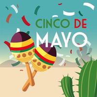 cultura mexicana maracas com rótulo cinco de mayo vetor