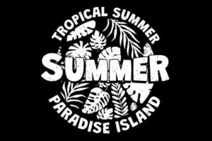 t-shirt tropical verão paraíso ilha folha retro estilo vintage vetor