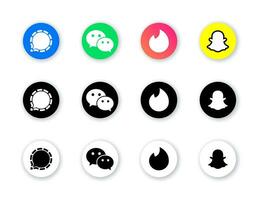 social meios de comunicação ícones conjunto - sinal, snapchat, conversamos, inflamável. Preto e branco versão vetor