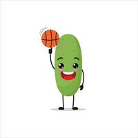 fofa e engraçado pepino jogar basquetebol. vegetal fazendo ginástica ou Esportes exercícios. feliz personagem trabalhando Fora vetor ilustração.