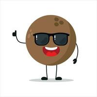 fofa feliz coco personagem vestem oculos escuros. engraçado coco cumprimentar amigo desenho animado emoticon dentro plano estilo. coco emoji vetor ilustração