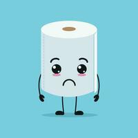 fofa triste banheiro papel personagem. engraçado infeliz lenço de papel desenho animado emoticon dentro plano estilo emoji vetor ilustração