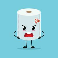 fofa Bravo banheiro papel personagem. engraçado louco lenço de papel desenho animado emoticon dentro plano estilo emoji vetor ilustração