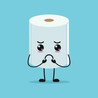 fofa sombrio banheiro papel personagem. engraçado triste lenço de papel desenho animado emoticon dentro plano estilo emoji vetor ilustração