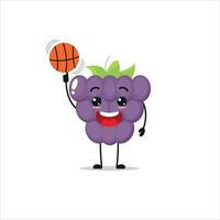 fofa e engraçado uva jogar basquetebol. fruta fazendo ginástica ou Esportes exercícios. feliz personagem trabalhando Fora vetor ilustração.