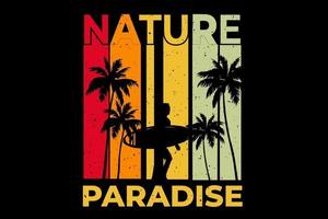 t-shirt natureza paraíso surf pôr do sol retro estilo vintage vetor