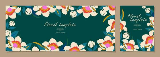floral modelo conjunto para poster, cartão, cobrir, rótulo, bandeira dentro moderno minimalista estilo e simples verão Projeto modelos com flores e plantas. vetor
