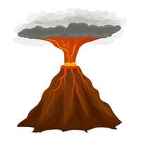 vulcão erupção dentro desenho animado estilo isolado em branco fundo estoque vetor ilustração. ativo montanha, explosão com lava e fumaça. elemento, pedregulho. vetor ilustração
