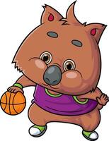 desenho animado fofa quokka personagem jogando basquetebol em branco fundo vetor