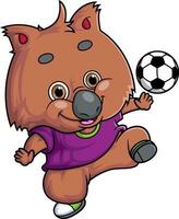 desenho animado fofa quokka personagem jogando futebol em branco fundo vetor