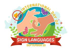 internacional dia do placa línguas vetor ilustração com pessoas mostrar mão gestos e audição incapacidade dentro plano desenho animado mão desenhado modelos