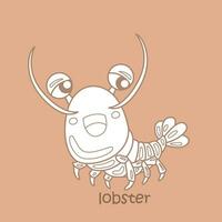 alfabeto eu para lagosta vocabulário escola lição desenho animado digital carimbo esboço vetor