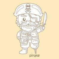 alfabeto p para pirata vocabulário escola lição desenho animado digital carimbo esboço vetor
