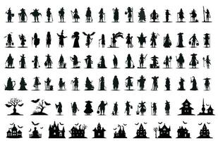 vetor ilustração do dia das Bruxas silhueta personagens em branco fundo