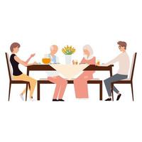 jantar em família, pais, avós à mesa apreciando a comida vetor