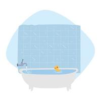 banheiro com banheira com design de pato de borracha vetor