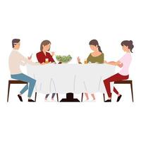 família jantando juntos à mesa, pais e filhas vetor