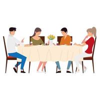 pais, filha e filho, sentam-se juntos à mesa e jantam vetor