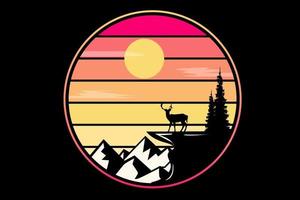 silhueta de camiseta de cervo em penhasco de montanha grande vetor