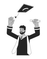 africano americano masculino aluna com diploma graduação plano linha Preto branco vetor personagem. editável esboço metade corpo pessoa. graduado simples desenho animado isolado local ilustração para rede Projeto