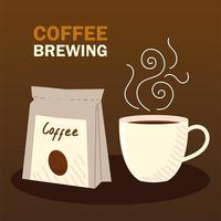 métodos de preparação do café, xícara de café quente e produto de embalagem vetor