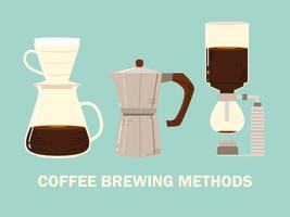 métodos de preparação de café, sifão moka e café gota a gota vetor