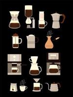 métodos de fabricação de café, diferentes processos alternativos de fabricação de café e xícaras vetor