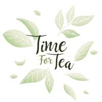 hora do chá com desenho de folhas vetor