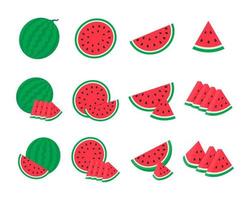 vetor de melancia. frutas vermelhas cortadas em pedaços com sementes dentro de alimentos refrescantes no verão