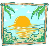pôr do sol de praia verão período de férias ilustração vetor