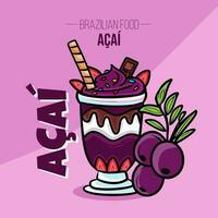 Açaí copo com frutas brasileiro Comida vetor