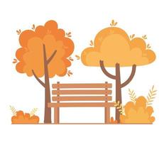 paisagem na cena da natureza do outono, banco parque árvores arbustos ramo vetor