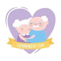 feliz dia dos avós, casal de idosos em cartão de desenho animado de amor de coração vetor