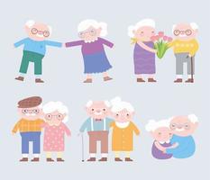 feliz dia dos avós, cartão de desenho animado de personagens fofinhos de avôs e avós vetor