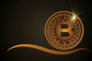 brilhando dourado bitcoin moeda digital economia e financeiro mordeu eletrônico símbolo em Sombrio fundo vetor