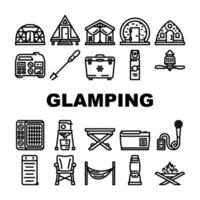 glamping barraca natureza luxo tipi ícones conjunto vetor