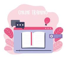 treinamento online, tutoriais de especialização em e-books, cursos de desenvolvimento de conhecimento usando a internet vetor