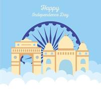 feliz dia da independência da Índia, famoso templo e roda vetor