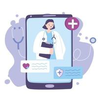 telemedicina, smartphone consulta médica internet com médico vetor