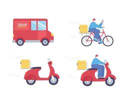 serviço de entrega online, smartphone de homem de scooter de bicicleta de caminhão, transporte rápido e gratuito, envio de pedidos vetor