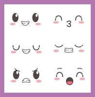 kawaii adorável olhos adoráveis bocas expressões faciais vetor