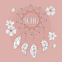 apanhador de sonhos com flores e ornamentos boho e tribal vetor