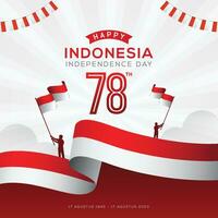 indonésio independência dia poster e bandeira celebração 17 agosto vetor